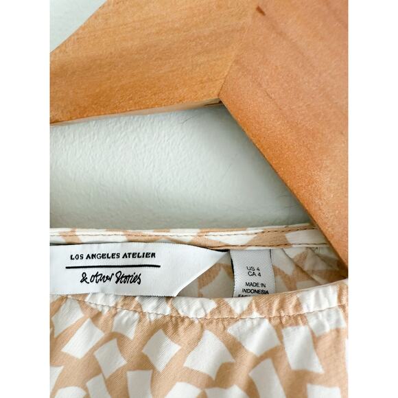 & Other Stories | Tan and White Knot Detail Faux Wrap Mini Dress | Sz 4 - Picture 4 of 12